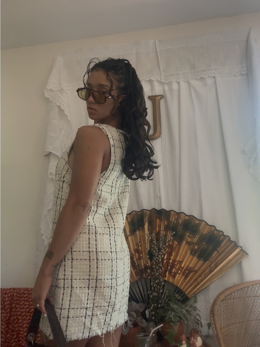 Forever 21 Cream Tweed Plaid Mini Dress